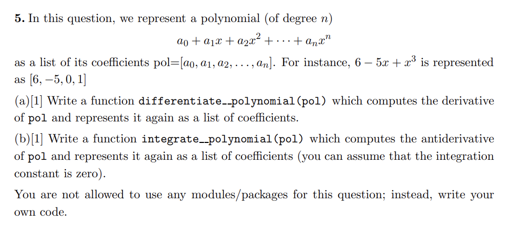 Solved USE PYTHON # Questions 5a and 5b def | Chegg.com