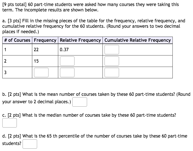 Solved [9 pts total] 60 part-time students were asked how | Chegg.com