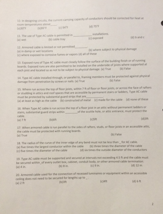 Solved 1. The ampacity adjustment factors do not apply to AC | Chegg.com