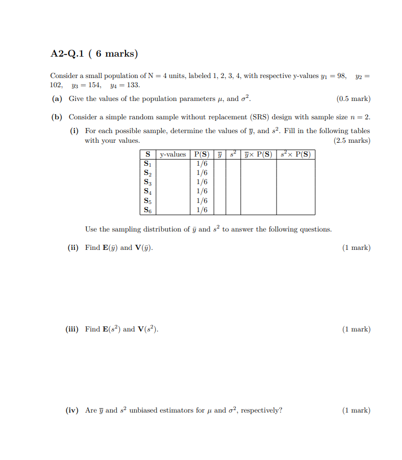 Solved Q 1 6 Marks Consider A Small Population Of N Chegg Com