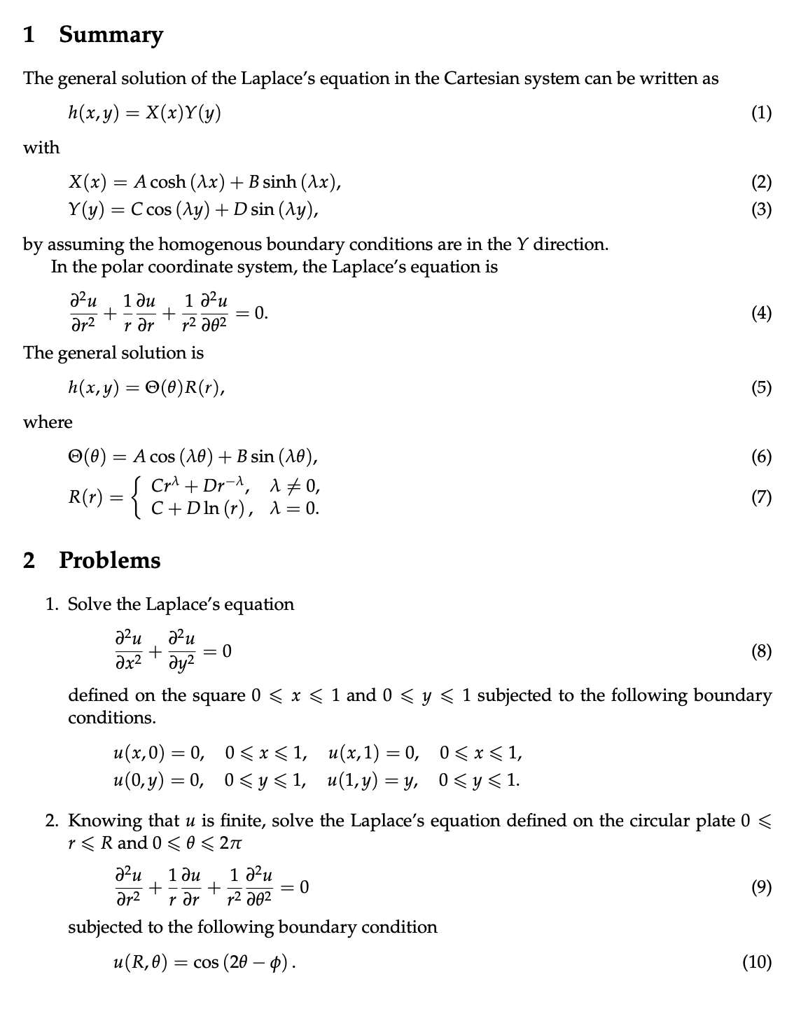 Solved 1 Summary The General Solution Of The Laplace's | Chegg.com