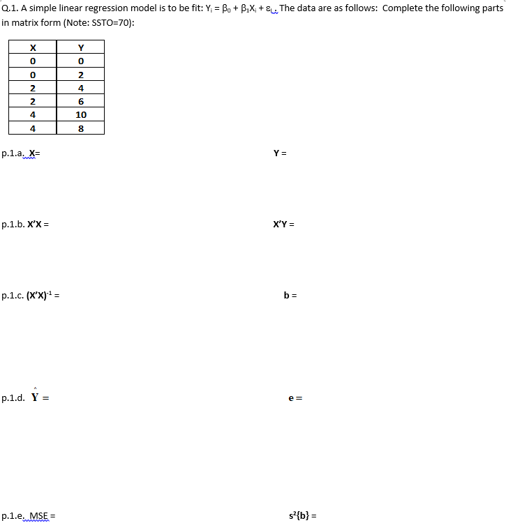 Solved al. A simple linear regression model is to be fit: | Chegg.com