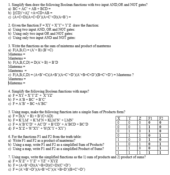 Solved 1. Simplify Then Draw The Following Boolean Functions | Chegg.com