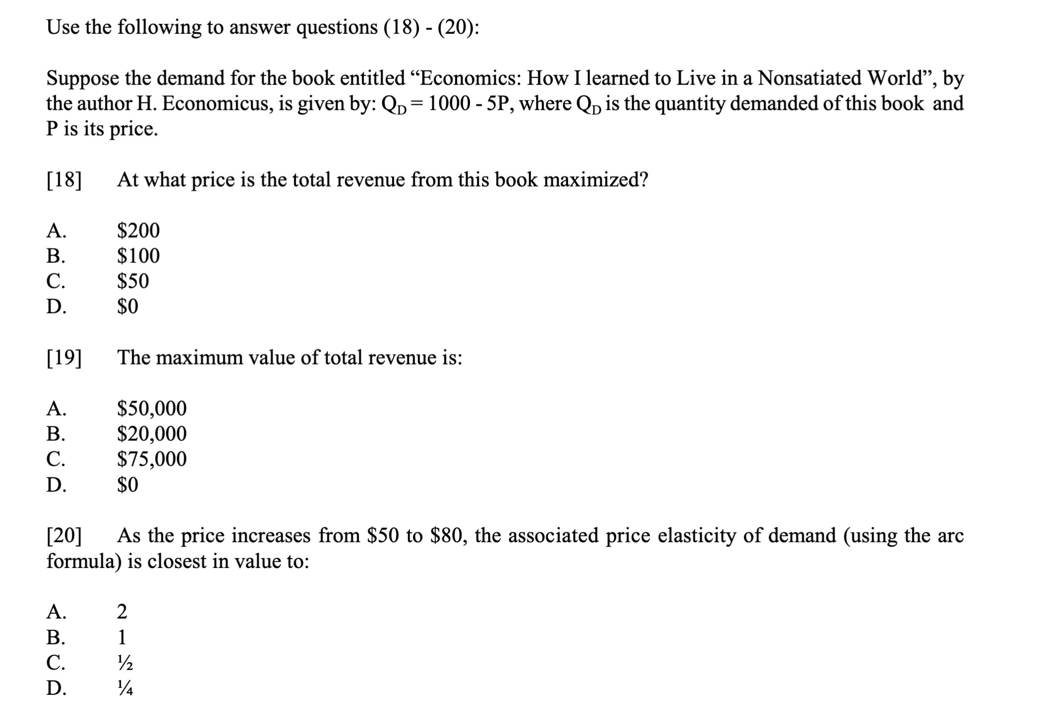Solved Use the following to answer questions (18) - (20): | Chegg.com