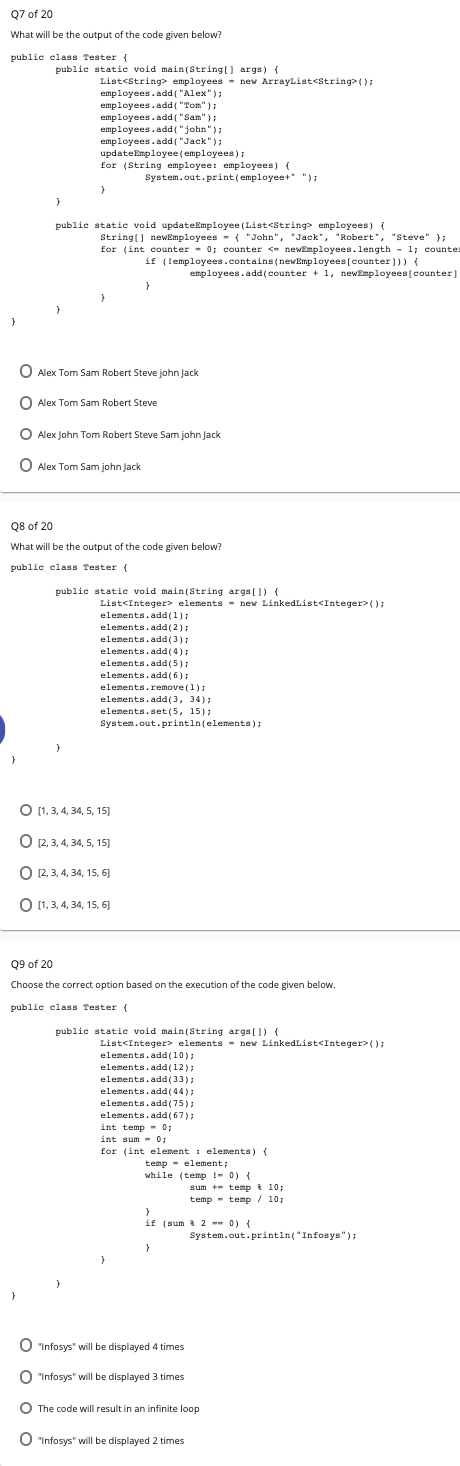 Solved Q7 of 20 What will be the output of the code given | Chegg.com