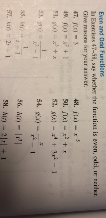 Solved Even and Odd Functions In Exercises 47-58, say | Chegg.com