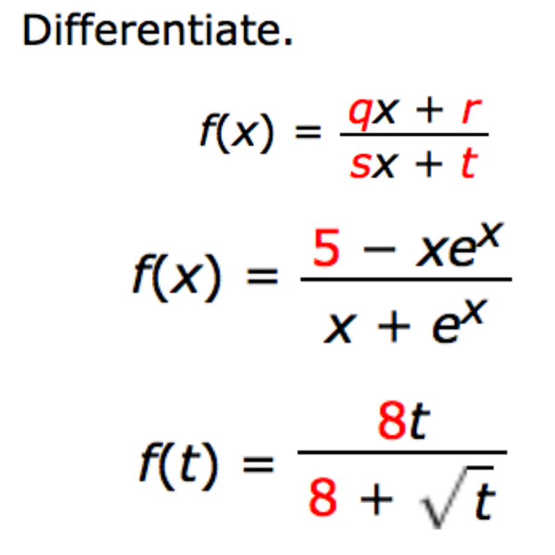 Solved Differentiate F X Qx R Sx T F X 5 Xex X Chegg Com