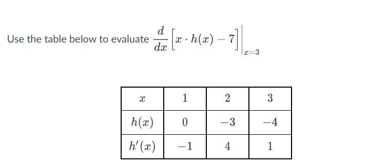 Solved Dxd[x⋅h X −7]∣∣x 3