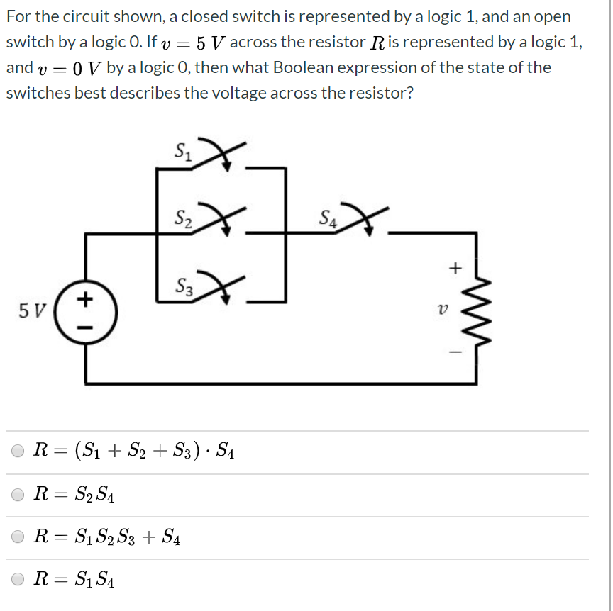 Solved For the circuit shown a closed switch is represented