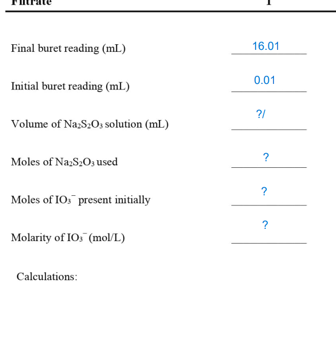 Solved Final buret reading (mL) 16.01 Initial buret reading