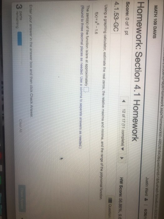 Solved cid MATH 109 DAVIS Homework: Section 4.1 Homework | Chegg.com