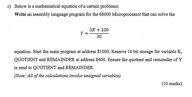 c) Below is a mathematical equation of a certain | Chegg.com