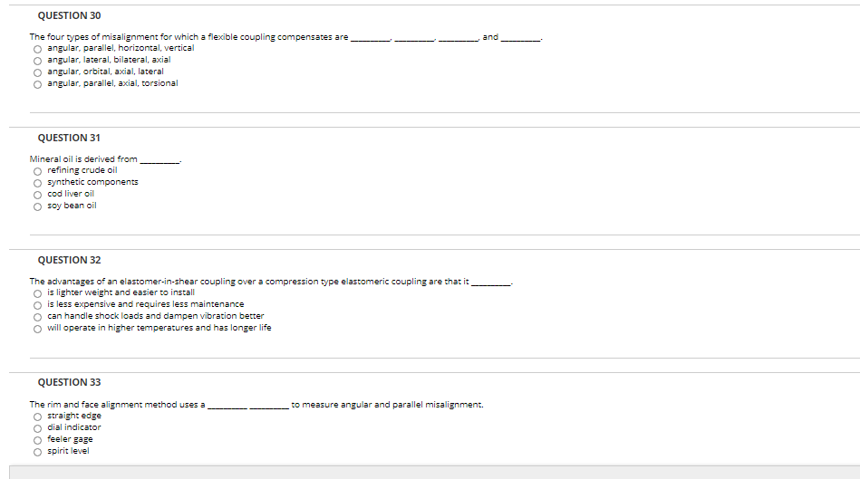 Solved and QUESTION 30 The four types of misalignment for