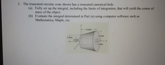 Solved 3. The truncated circular cone shown has a | Chegg.com
