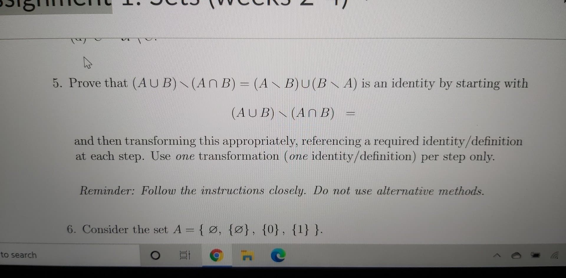 Solved W 5 Prove That Aub Anb Ab U B A Is An Id Chegg Com