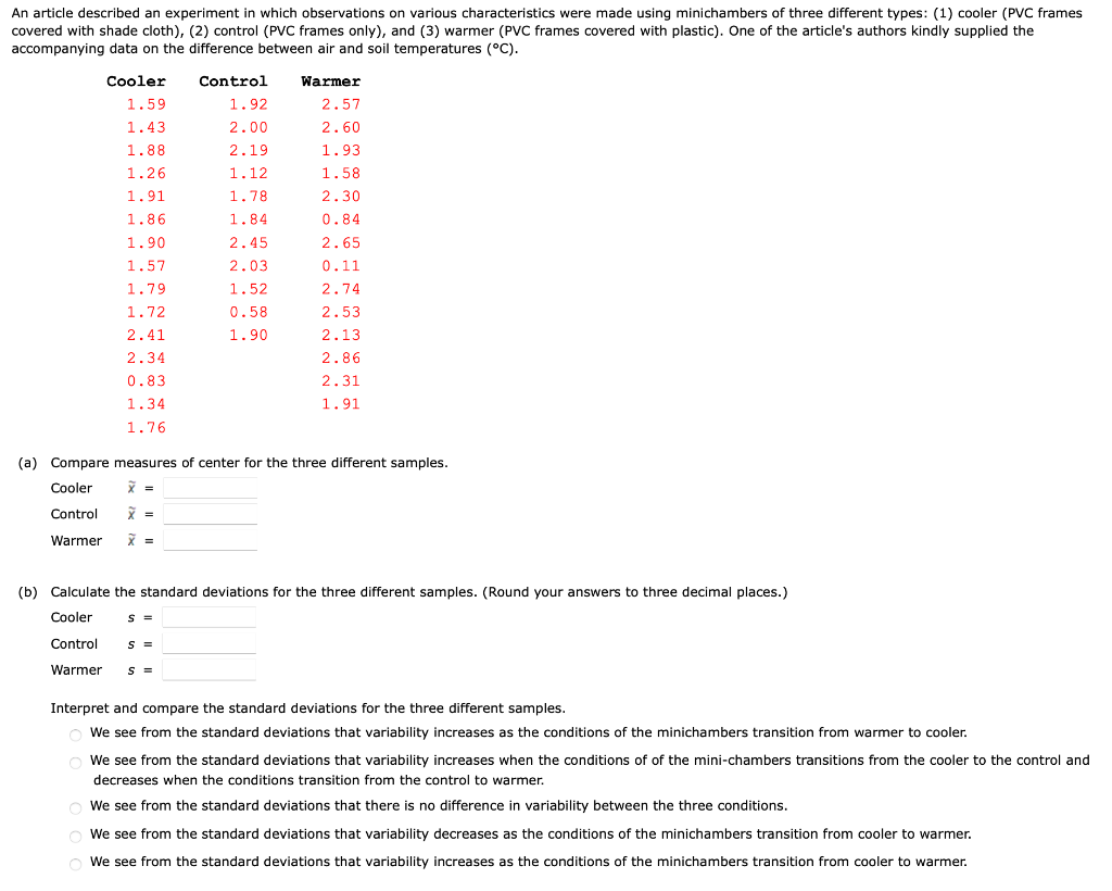 Solved (c) Do the fourth spreads for the three samples