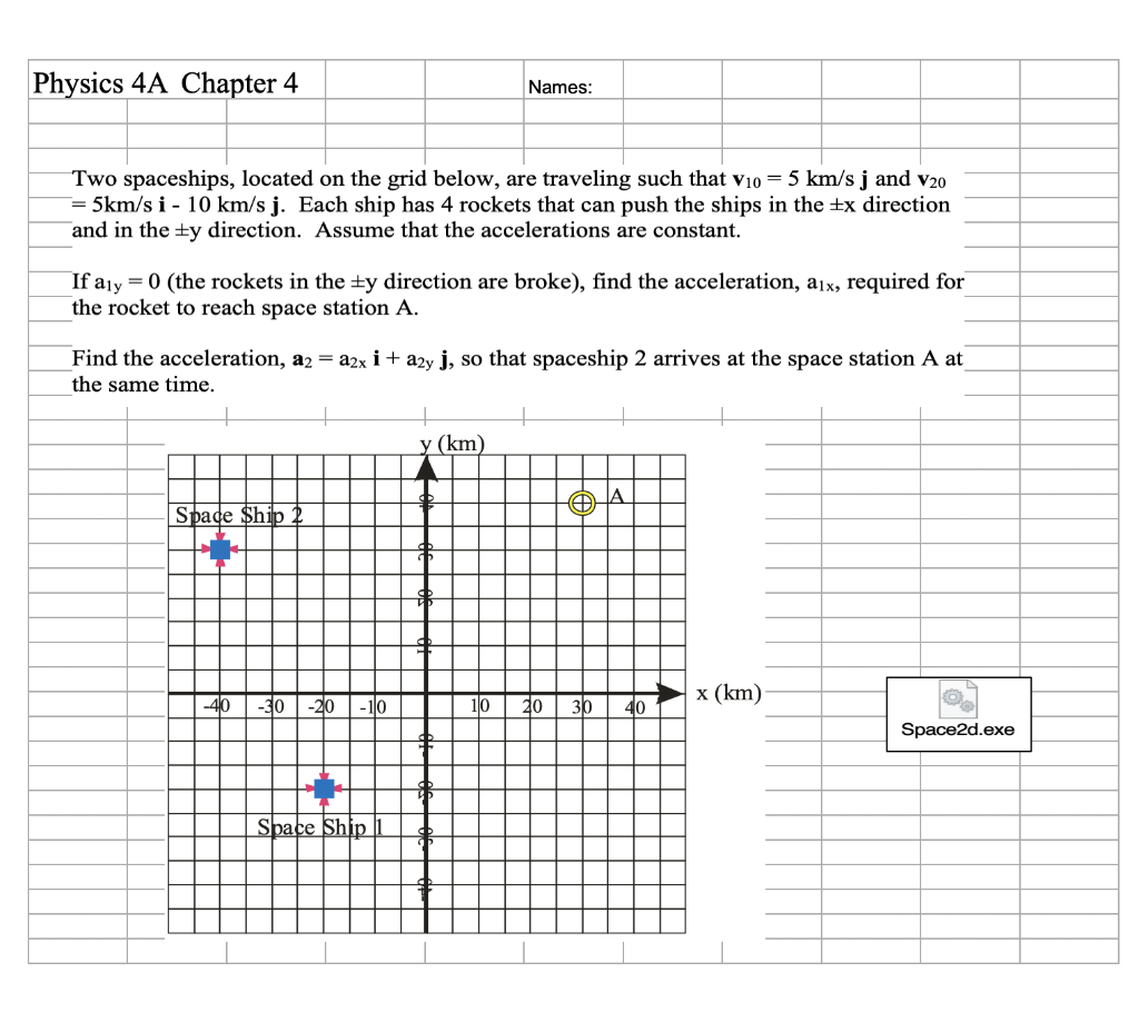 Solved Physics 44 Chapter 4 Names: Two spaceships, located | Chegg.com