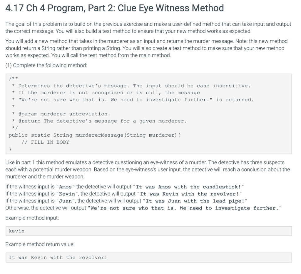 Solved 4.17 Ch 4 Program, Part 2 Clue Eye Witness