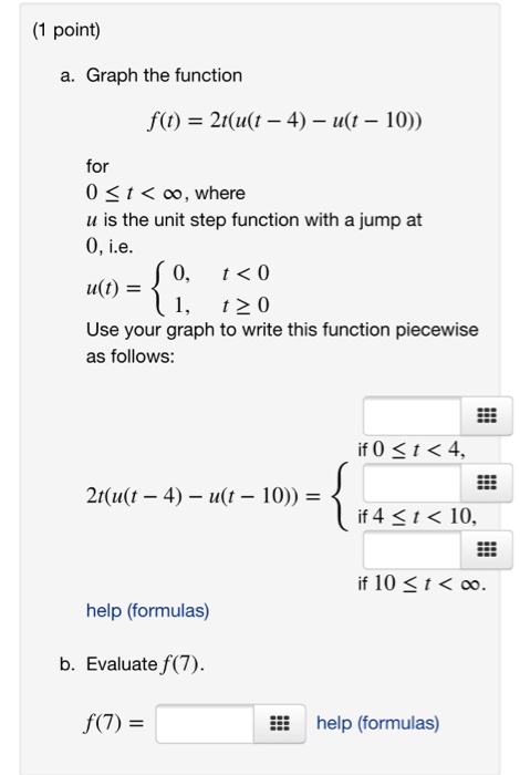Solved (1 point) a. Graph the function f(t) = | Chegg.com