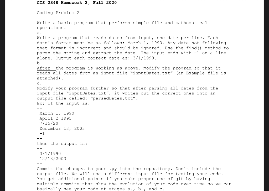 CIS 2348 Homework 2, Fall 2020 Coding Problem 2 Write | Chegg.com