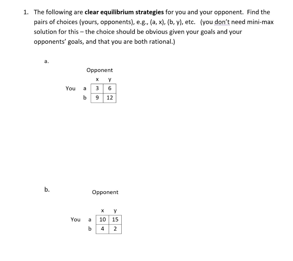 Solved 1. The Following Are Clear Equilibrium Strategies For | Chegg.com