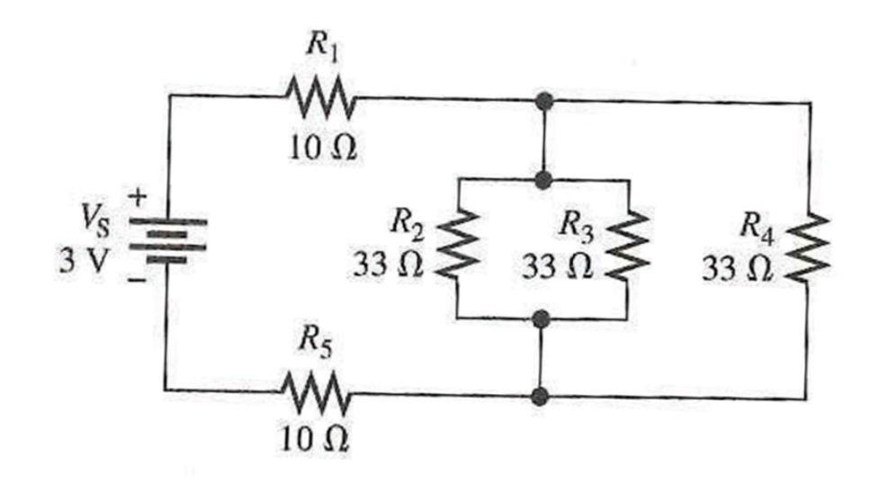 Solved R 10 Ω Vs 3V Hil- R2 33 Ω R2 33 Ω R, 33 Ω RS Λ 10Ω | Chegg.com
