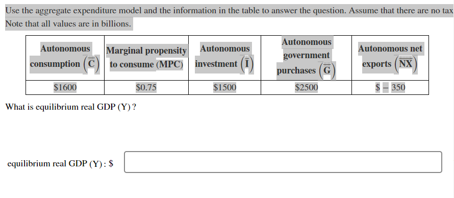 Solved Use the aggregate expenditure model and the | Chegg.com