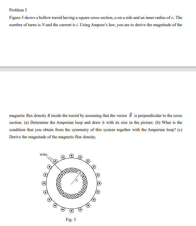 Solved Problem 3 Figure 3 shows a hollow toroid having a | Chegg.com