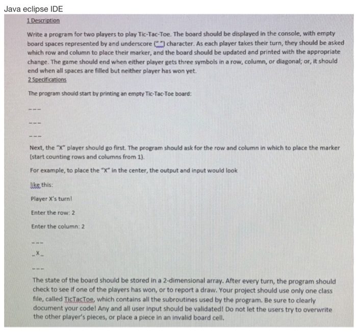 Solved Java eclipse IDE Write a program for two players to | Chegg.com