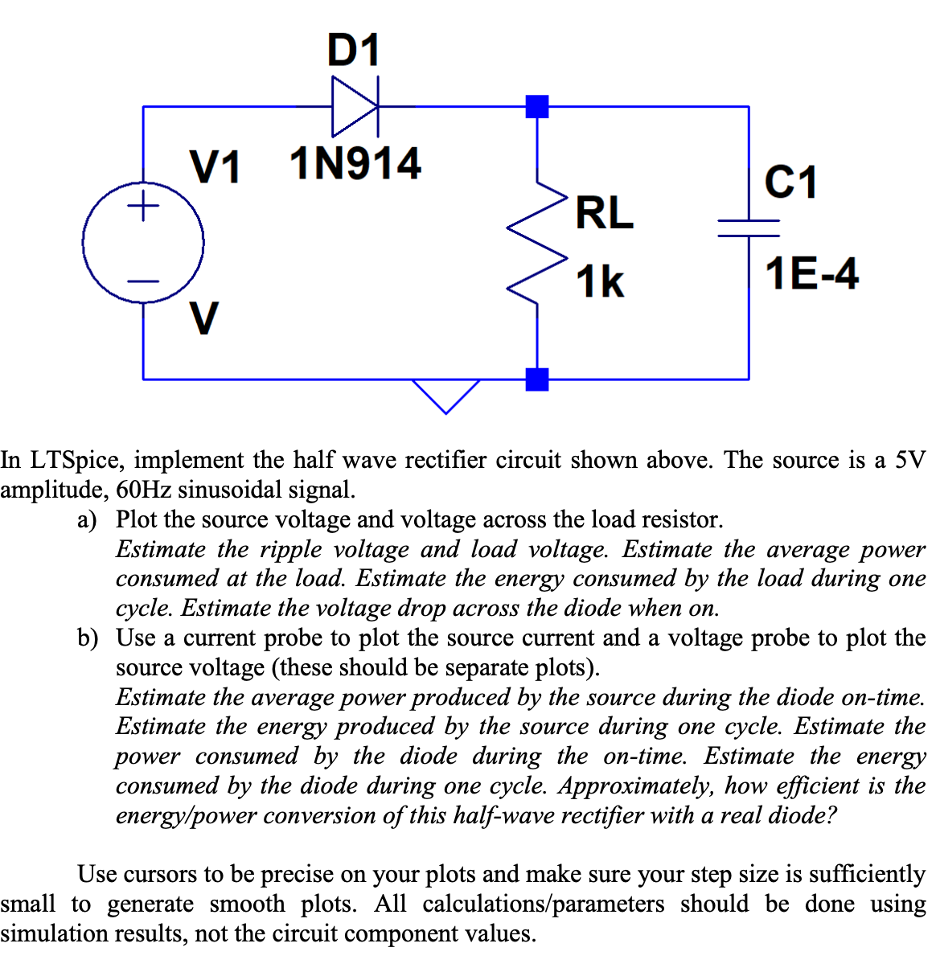 Solved n LTSpice, implement the half wave rectifier circuit