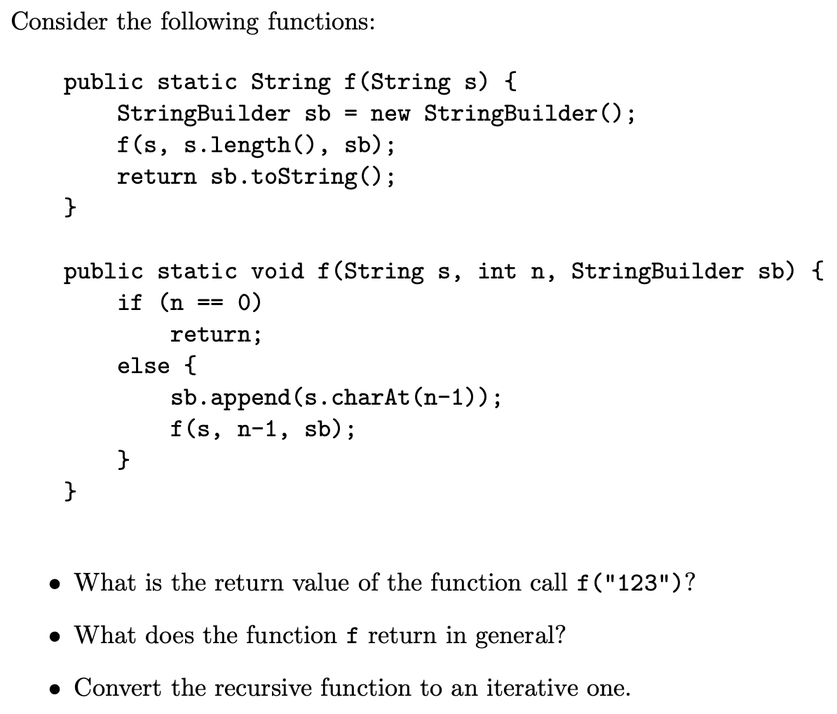 Solved Consider the following functions: public static | Chegg.com