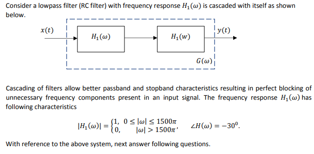 Solved Consider a lowpass filter (RC filter) with frequency | Chegg.com