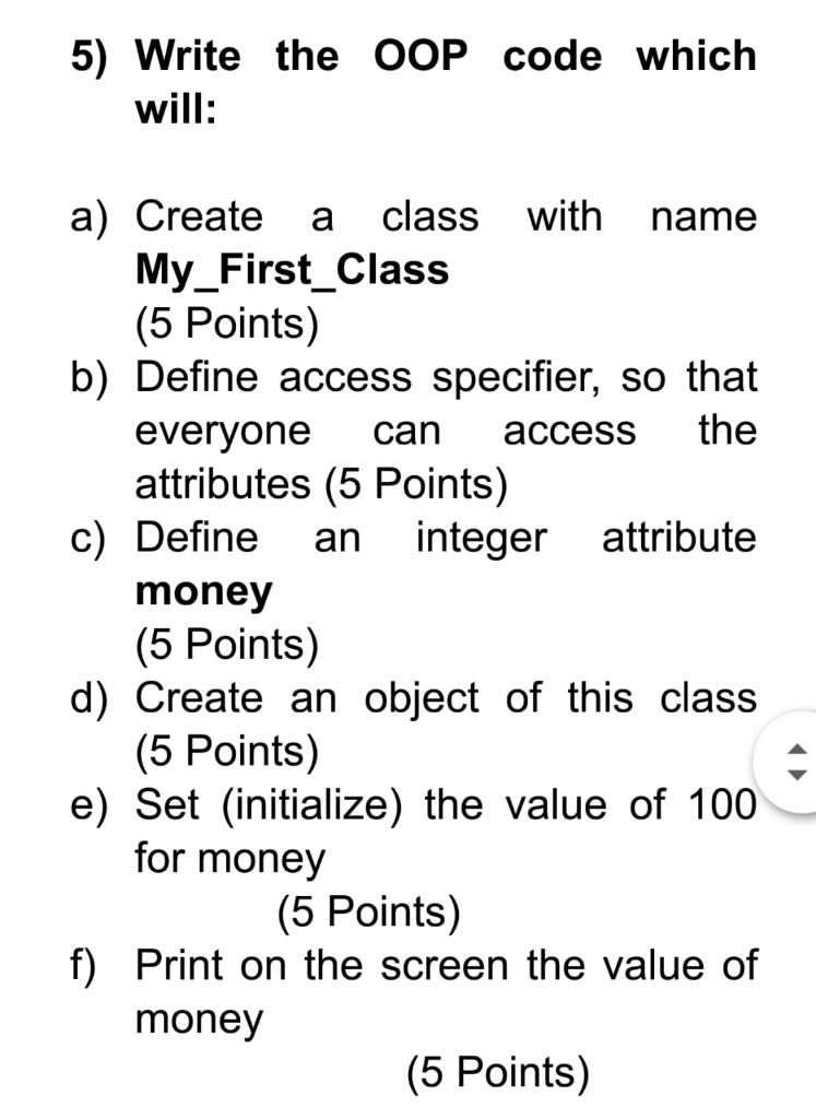 Solved Write the OOP code which will: Create a class | Chegg.com