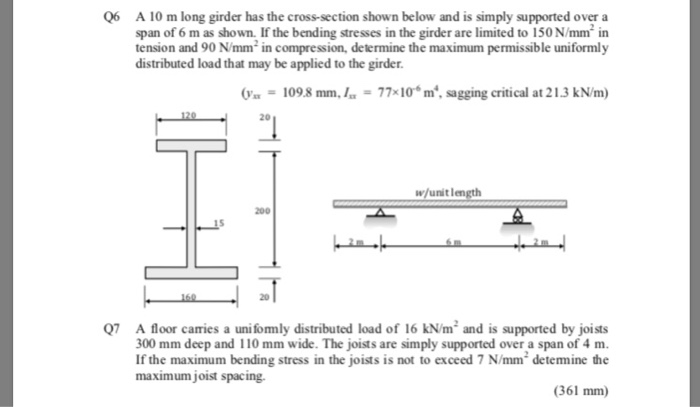 Solved 6 A 10 m long girder has the cross-section shown | Chegg.com