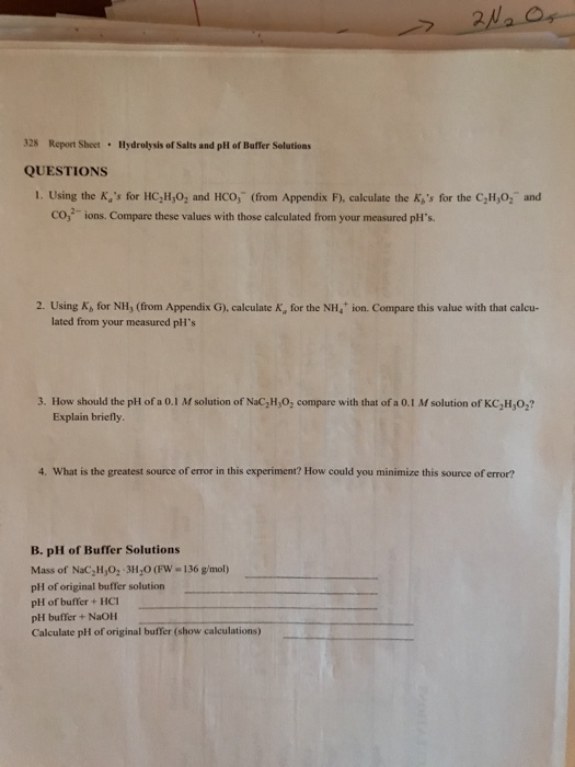 Solved 2 328 Report Sheet Hydrolysis of Salts and pH of