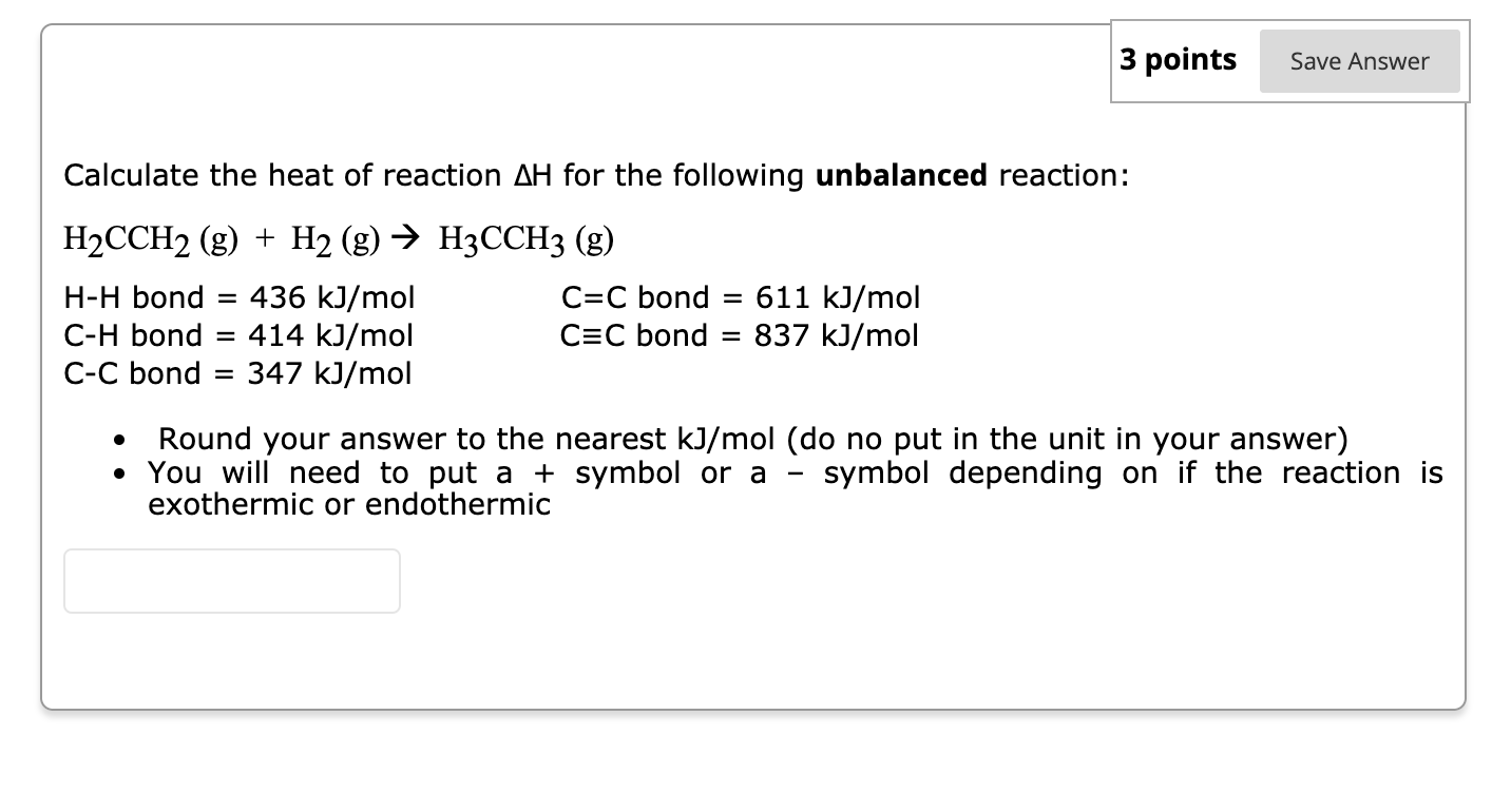 Solved Save Answer Calculate The Heat Of Reaction AH For The | Chegg.com