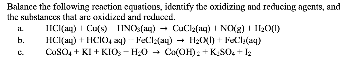 Solved Balance the following reaction equations, identify | Chegg.com