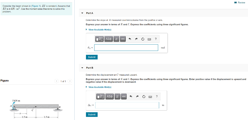 Solved II Review Consider the beam shown in Figure 1). El is | Chegg.com
