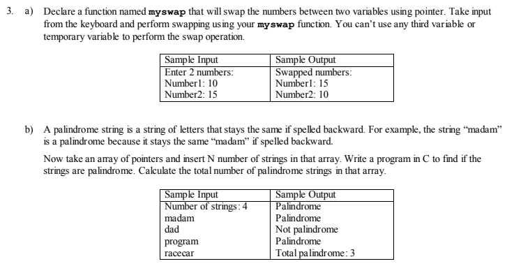 Solved 3. a) Declare a function named myswap that will swap | Chegg.com