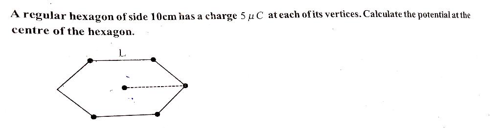 Solved A regular hexagon of side 10cm has a charge 5 ° C at | Chegg.com