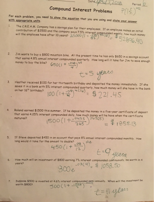Solved 2018 Period rt Dat Compound Interest Problems For | Chegg.com