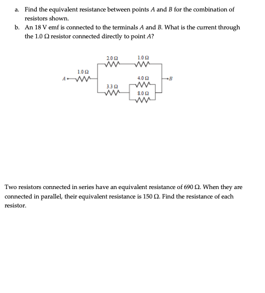 Solved a. Find the equivalent resistance between points A | Chegg.com