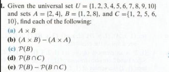Solved 1. Given the universal set U = {1,2,3,4,5,6,7,8,9,10) | Chegg.com