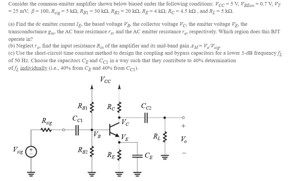 Solved Consider the common-emitter amplifier shown below | Chegg.com
