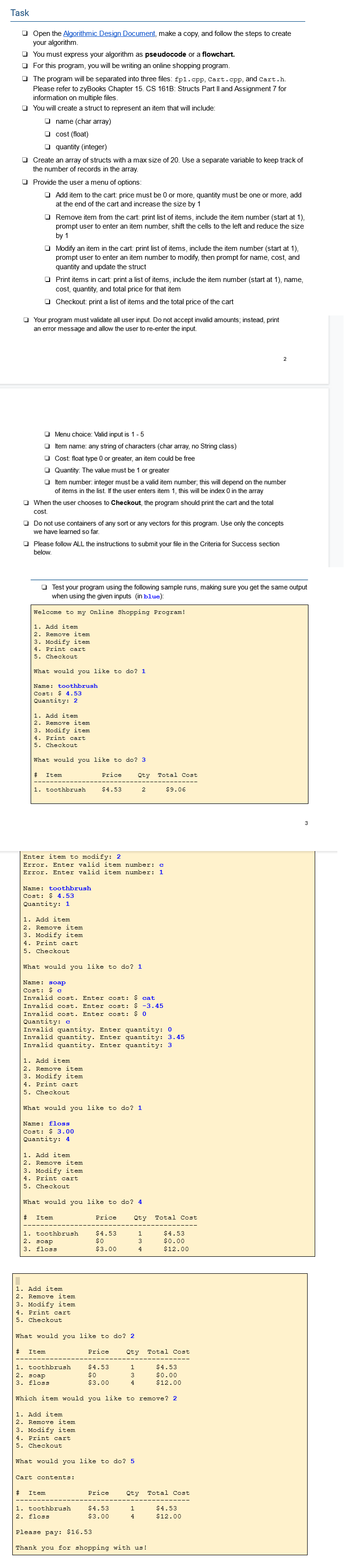 Solved Task a Open the Algorithmic Design Document, make a | Chegg.com
