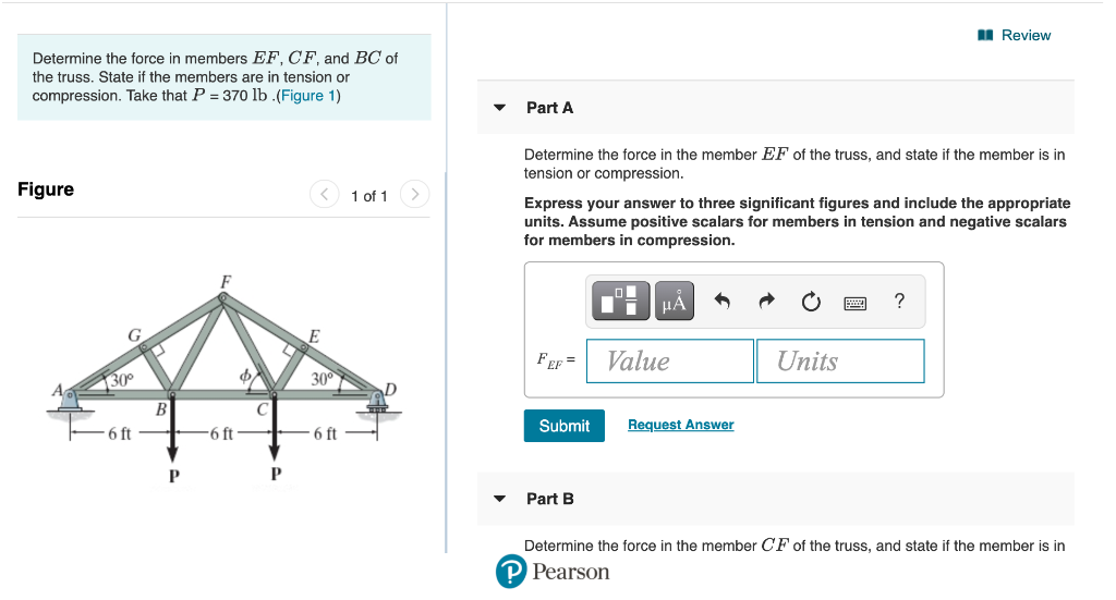 Solved Review Determine the force in members EF, CF, and BC | Chegg.com