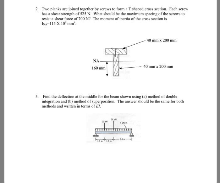 Solved 2. Two planks are joined together by screws to form a | Chegg.com