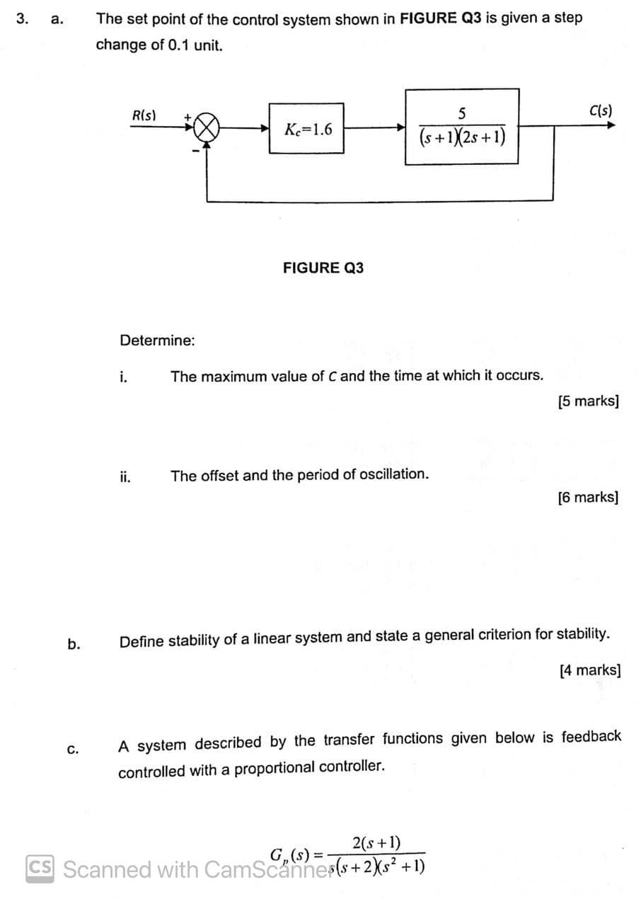Solved 3. a. The set point of the control system shown in | Chegg.com