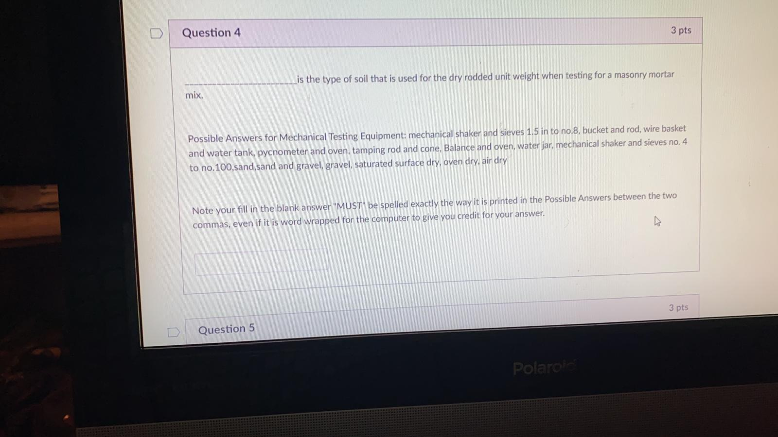 Solved Question 3 3 pts Part I: SHORT ANSWER (FILLIN THE | Chegg.com