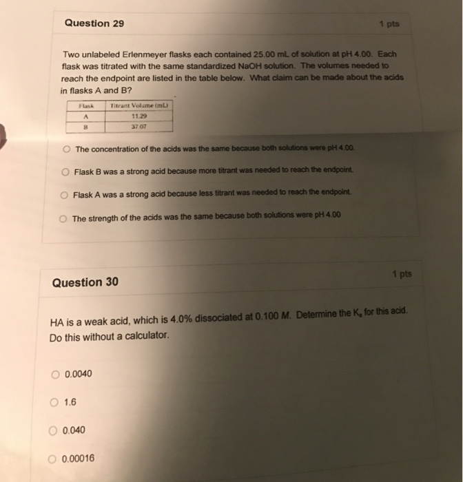 Solved Question 29 1 Pts Two Unlabeled Erlenmeyer Flasks Chegg